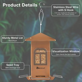 Buzzeap Bird Feeder for Wild Birds, Bird Feeder for Garden, Balcony, Bird Feeder for Hanging, Weatherproof