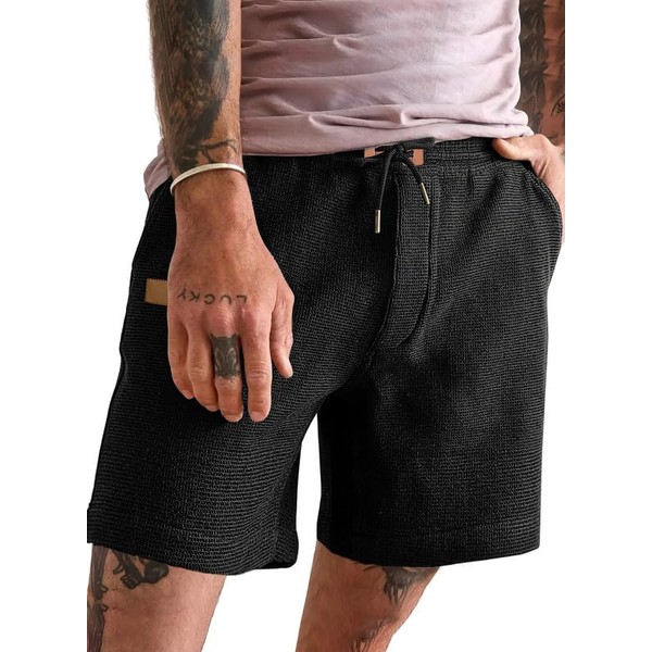 Elegancity Men's Waffle Shorts Sports Shorts Elastic Waist Baggy Beach