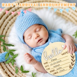 AINBIN Hello World Newborn Sign, 5.9 Inch Baby Announcement Sign Welcome Board Wooden Name Birth Announcement Plaque for Baby Shower Photo Props Hospital Nursery