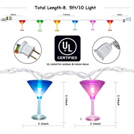 Romasaty Cocktail Glass String Lights, 8.5Ft Tropical Beach Themed Wine Glass String Lights with 10 LED Cup Lights, Plug in Summer Patio Fairy Lights for Camp Tent Holiday Party Garden Bedroom