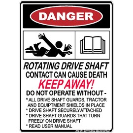 Safety Decal Unlimited Danger Rotating Drive Shaft Warning Black Red White Rectangle ANSI Label Sticker Decal Tractor Bat Wing Brush Hog Mower Made in Texas (5x7)