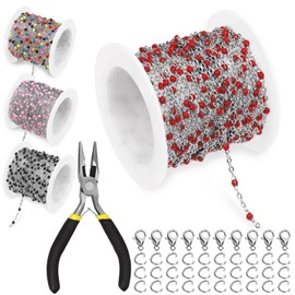 Keadic 42Pcs 304 Jewelry Making Chain Link Rolls Set with Stainless Steel Lobster Clasps, Jump Rings and Jewelry Pliers, 17ft Necklace Chains Bulk for DIY Earring Bracelets Anklet (Red)
