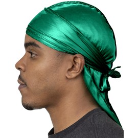 Veeta Superior Silk Durag - Smooth Silk Durag for Men & Women, Long Double Wide Straps, Outside Seam Triple Stitch Du Rag, Money Green, One Size