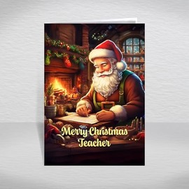 Teacher Christmas Card, A5 Size Christmas Card for Teacher, Luxury Christmas Greeting Cards with a Christmas Wishes Wishes Greetings Verse Inside: Traditional Santa Christmas Card