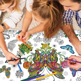 ZJDHPTY Coloring Table Cloth for Kids Giant Coloring Poster Butterfly Party Activities for Kids(Butterfly, 31.4x43.3Inch)