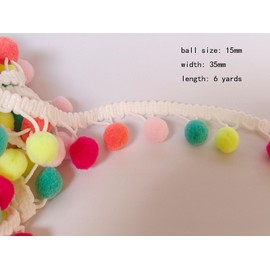 Pom Pom Trim 6 Yards 15mm Ball Fringe Trim for Sewing Accessory Decoration DIY Crafts (Rainbow Color 3, 15mm 1903)