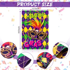 2 Pieces Mardi Gras Garden Flag Double Sided Beads House Flags Fleur De Lis Garden Vertical Flags Holiday Decorative Yard Flag for Holiday Outdoor Decoration, 12.6 x 18.5 Inches