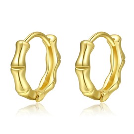 IUITY Bamboo Hoop Earrings Gold Bamboo Earrings for Women Hypoallergenic, 14K Gold Plated Small Gold Hoop Earrings Lightweight Chunky Trendy Bamboo Earrings Gold Jewelry for Gifts, Yellow Gold Plated,