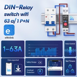 TONGOU WiFi 1P DIN Rail for Smart Home Wireless Remote Control Switch 63A/230vac, Digital Electricity Meter by eWelink App, Smart WiFi Energy Meter, with Power Consumption Measurement