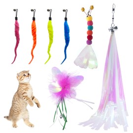 Feather Teaser Cat Toy, KELIFANG 7PCS Replacement Cat Teaser Wand Refills Set, Interactive Flying Feather Cat Catcher Toys with Bells, Fun Exercise Playing for Kitten or Cats