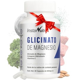 InstaNutra Glicinato de Magnesio 500 mg – Fórmula 3 EN 1 con Colágeno Hidrolizado y Vitamina C – Magnesio Glicinato de 90 Cápsulas – Sin Azúcar, KETO,