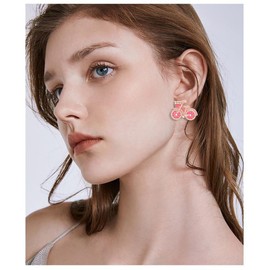 Bicycle Enamel Stud Earrings for Women Faux Pearl Bike 14K Golden Plated Studs Earring Cute Jewelry Gifts Birthday (Pink)