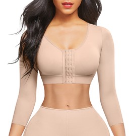 FeelinGirl Arm Shaper for Women Post Surgery Arm Lipo Compression Sleeves Slimming Arm Front Closure Shapewear Bra, Nude, Large