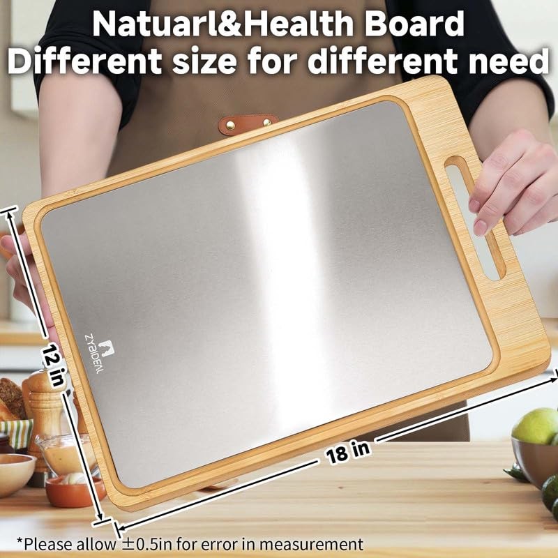 ZYBIDEAL Titanium&Bamboo Cutting Board, Double Side Cutting Board for Kitchen,