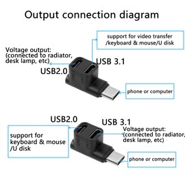 GELRHONR USB Type C Splitter, 1 to 2 Ports, Supports 10Gbps Data Transfer, 4K@60Hz Video Output, Easy to Carry