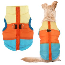 Idepet Pet Dog Cat Coat with Leash Anchor Color Patchwork Padded Puppy Vest Jacket Teddy Chihuahua Costumes Pug Cloth XS S M L (X-Large, Sky Blue)