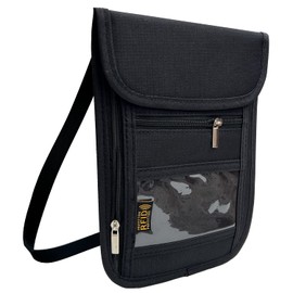 RFID Blocking Travel Neck Wallet Pouch and Passport Holder, Travel Neck Pouch Passport Holder for Women & Men - Black