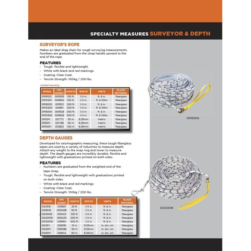 Keson SR50M Surveyors Rope (Graduations: Metric), 50-Meter, White