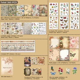 363 Pcs Vintage Scrapbooking Kit – Pocket Aesthetic Junk Journal Supplies with Scrapbook Paper, PET Stickers, Paper Frames & A6 Notebook – DIY Journal Kit for Teen Girls & Adults (Mysterious Forest)