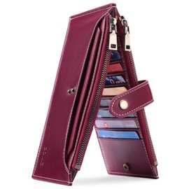 Sevitini Women's Leather Wallet with RFID, Wallet with 19 Compartments and 2 Zips, for Credit Card, Paper Currency, Coin, SIM Card, purple, Casual