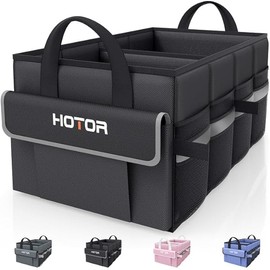 HOTOR Foldable Trunk Organizer - SUV, Sedan & Van Compatible, Sturdy Base Panel for Car Accessories, Black, 2 Compartments, 21.3"12.6"10.6"