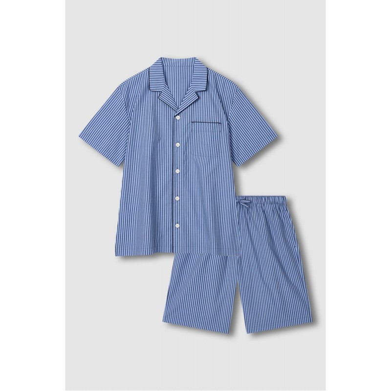 JAJU [JAJU] Men's 60s Cotton Line 5-part Pajama Set_Light Navy