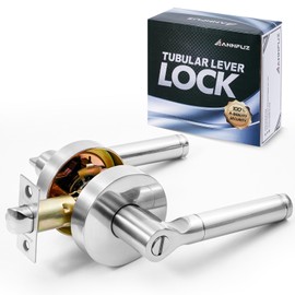 ANNFUZ Round Privacy Door Handle Without Key,Interior Door Lever,Heavy Duty Door Lever Hardware,Reversible Keyless Lever for Left or Right Side,Perfert for Bedroom/Bathroom(Privacy, Satin Nickel)