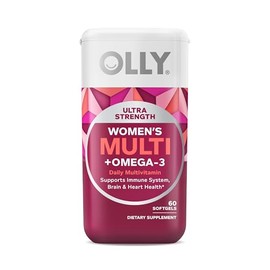 OLLY Ultra Strength Women's Multi Softgels, Overall Health and Immune Support, Omega-3s, Iron, Vitamins A, D, C, E, B12, Daily Multivitamin, 30 Day Supply - 60 Count