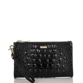 BRAHMIN Melbourne Daisy Clutch - Leather Purse - Lined Interior - Slide Out Wrist-strap - Zip-top Clutch Black One Size One Size
