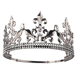 Royal King Crown Men Metal Prince Crowns Tiaras Full Round For Christmas/Wedding/Prom/Pageant/Birthday Party/Photography (Black)