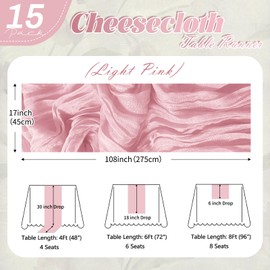 15 Pack Light Pink Cheesecloth Table Runner 17 x 108 inch Cheese Cloth Table Runners 9ft Pink Table Runner Rustic Romantic Sheer Gauze Runner for Wedding Party Baby Shower Table Decoration