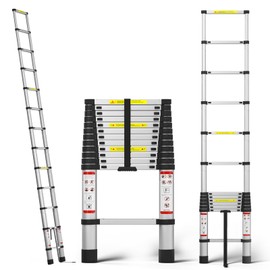 12.5FT Aluminum Telescoping Ladder, Lightweight Compact Folding Ladder with Safety Lock, 330 lbs Max Capacity, Non-Slip Feet 3.8m Extension Ladder, Easy to Store Suitable for Home, Outdoor, Attic, DIY