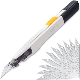 DAT Utility Knife, DAT Series-X Portable Box Cutter, Fine Point Arts and Crafts Blade for Precision Cutting, with 10 Blade Pieces (White, 1 Cutter 10 Blades)