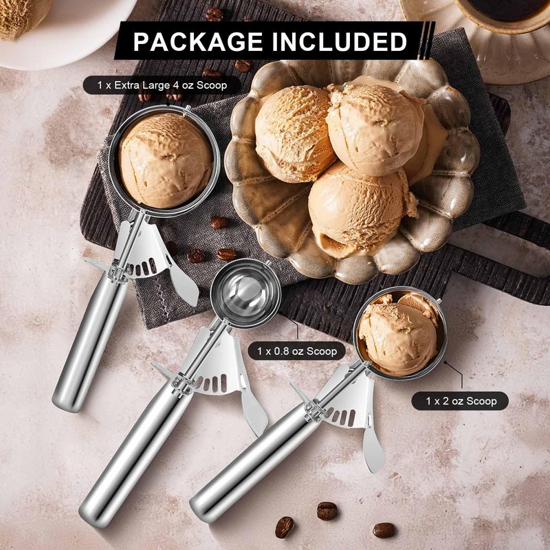 Cookie Scoops Set of 3 Ice Cream Scoop with Trigger