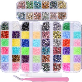 Kikonoke 5 Boxes Nail Art Rhinestones Half Pearls Kit 3D Flatback Jelly Crystal Gems Diamantes Design for Crafts Face Clothes Clothes Glass Decorations DIY (60 Colors 2mm)