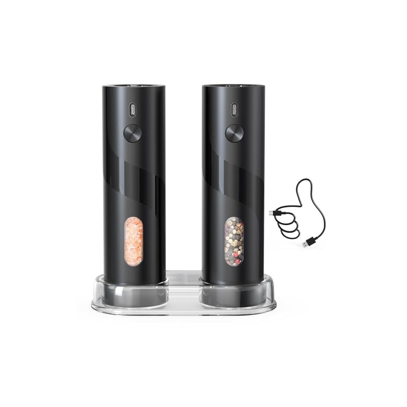 Rechargeable Electric Salt and Pepper Grinder Set with Base