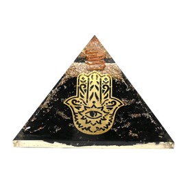 Shungite Orgonite Pyramid for EMF Protection and Negative Energy Protection | Natural Crystal Orgone Organite Pyramid (Hamsa)