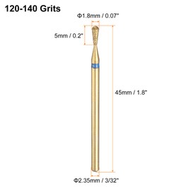 sourcing map 5pcs 120-140 Grits Diamond Grinding Bit 1.8mm Match Head 2.35mm Shank 5mm Length Titanium Plated Stone Sanding Drill Bits Rotary Tool for Nails Grinding Polishing