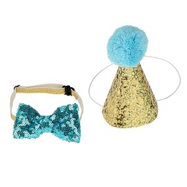 POCREATION Sombrero de cumpleaños, Linda Mascota Gato Cumpleaños Gorras Bowknot Fiesta Disfraz Sombrero Bowknot Disfraz Headwear para Gatito Cachorro(Azul)