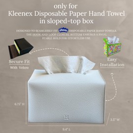 Hirano’s Bazaar Hand Towel Box Cover – Elegant PU Leather Holder Dispenser, for Kleenex Disposable Paper Towels, Bathroom & Countertop Organizer, Stylish Home & Office Décor, Pure White