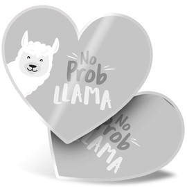 2 x Heart Stickers 15 cm - BW - No Prob Llama Funny Quote Alpaca Fun Decals for Laptops,Tablets,Luggage,Scrap Booking,Fridges, #37669