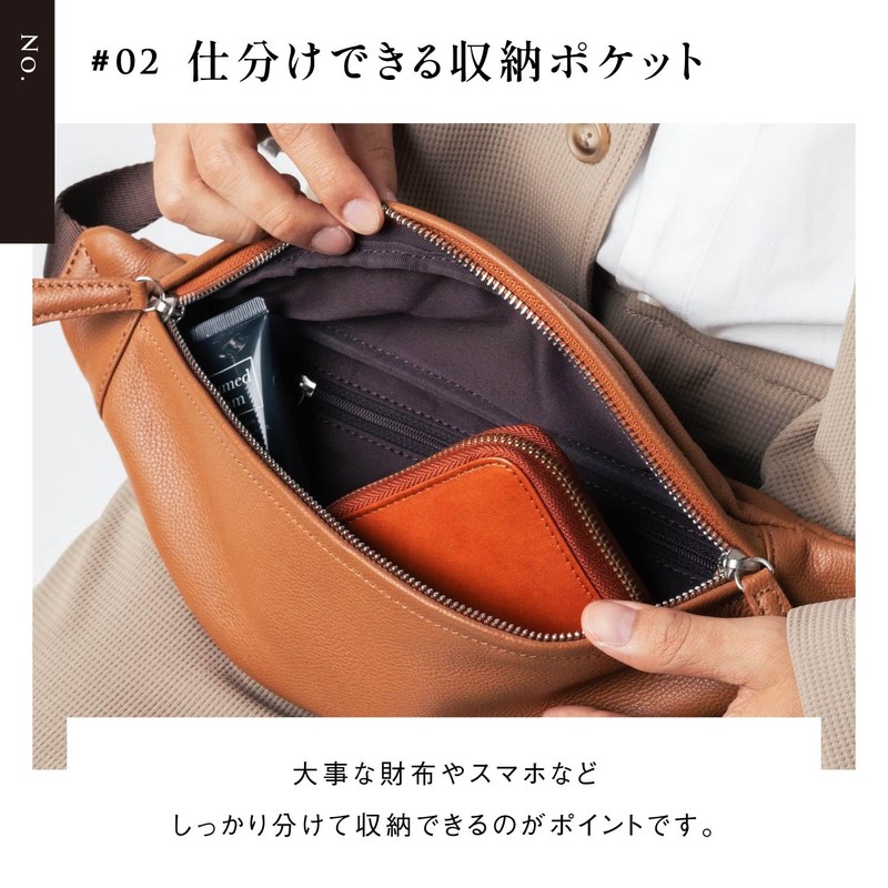 MURA Men's Body Bag, One Shoulder Bag, Waist Pouch, Genuine