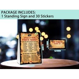 What's Your Pirate Name Game - Vintage Pirate Birthday Party Games for Boys - Family School Classroom Activity - 1 Standing Sign and 30 Stickers - Kids Pirate Party Supplies Decorations(14)