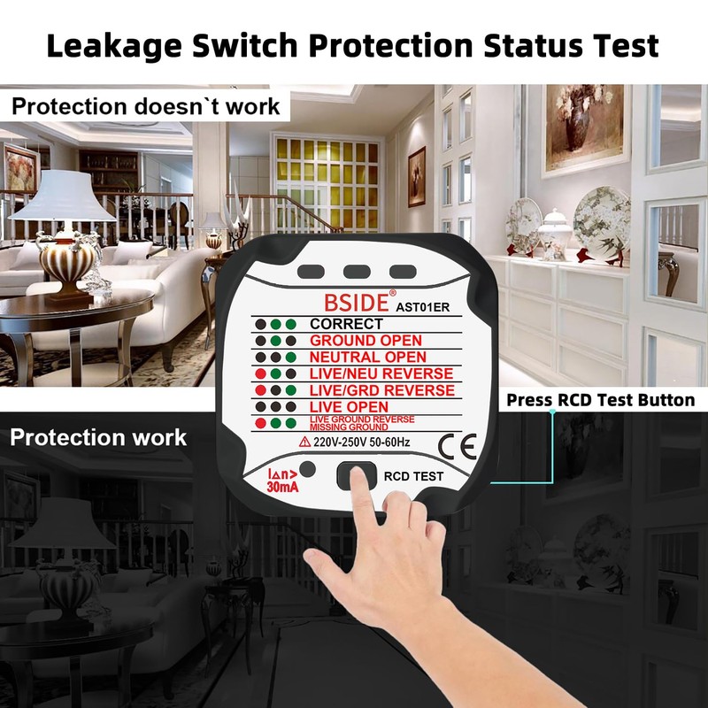 BSIDE AST01ER Socket Tester RCD Outlet Tester Automatic Electric Power