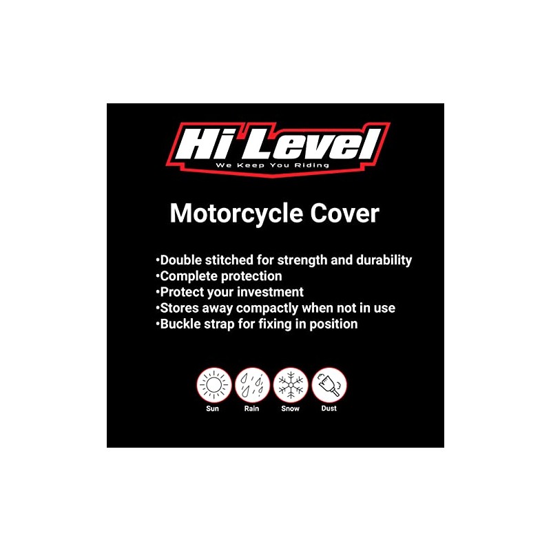 Silver Polyester Motorcycle cover, Medium 203x89x119cm with buckle strap