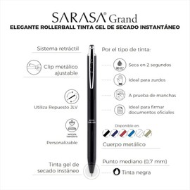 Zebra Bolígrafo Elegante Sarasa Grand de acero inoxidable con tinta gel de secado instantáneo + tarjetero (Azul)