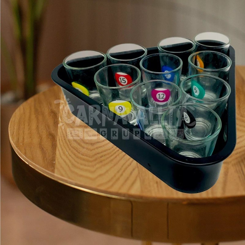 Grupo Carnavallia Billar Shots Bolas Juego 10 Caballitos Bandeja Fiesta