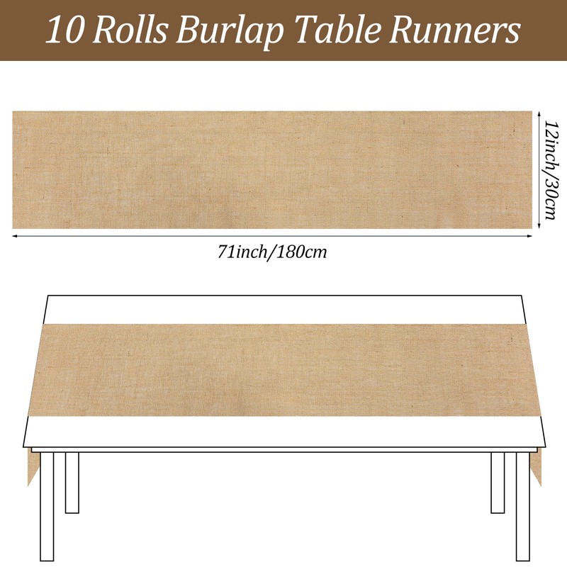 10 Pack Burlap Table Runners 12 x 71 Inch Rustic