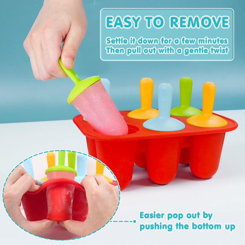 Miaowoof Silicone Popsicles Molds for Toddlers, 6-Cavity Non-BPA Premium Silicone