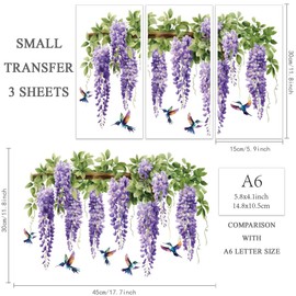 OLYCRAFT 3 Pieces/Set Wisteria Flowers for Rubbing Transfers for Furniture and Crafts 15 x 30 cm Vines Furniture Transfer Stickers Furniture Stickers Decor Transfer Stickers Decals for Rubbing On